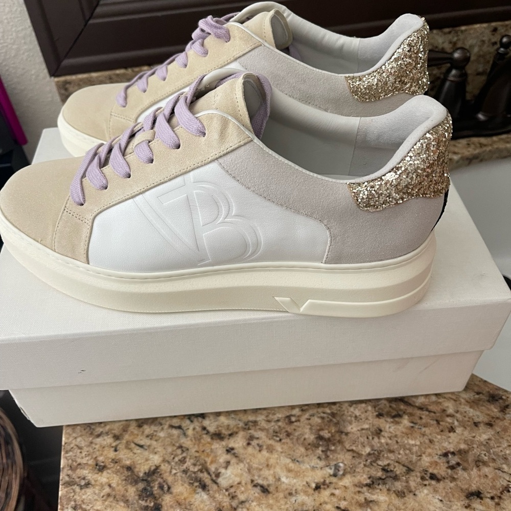 Veronica Beard Beige and Gold Athletic Shoes